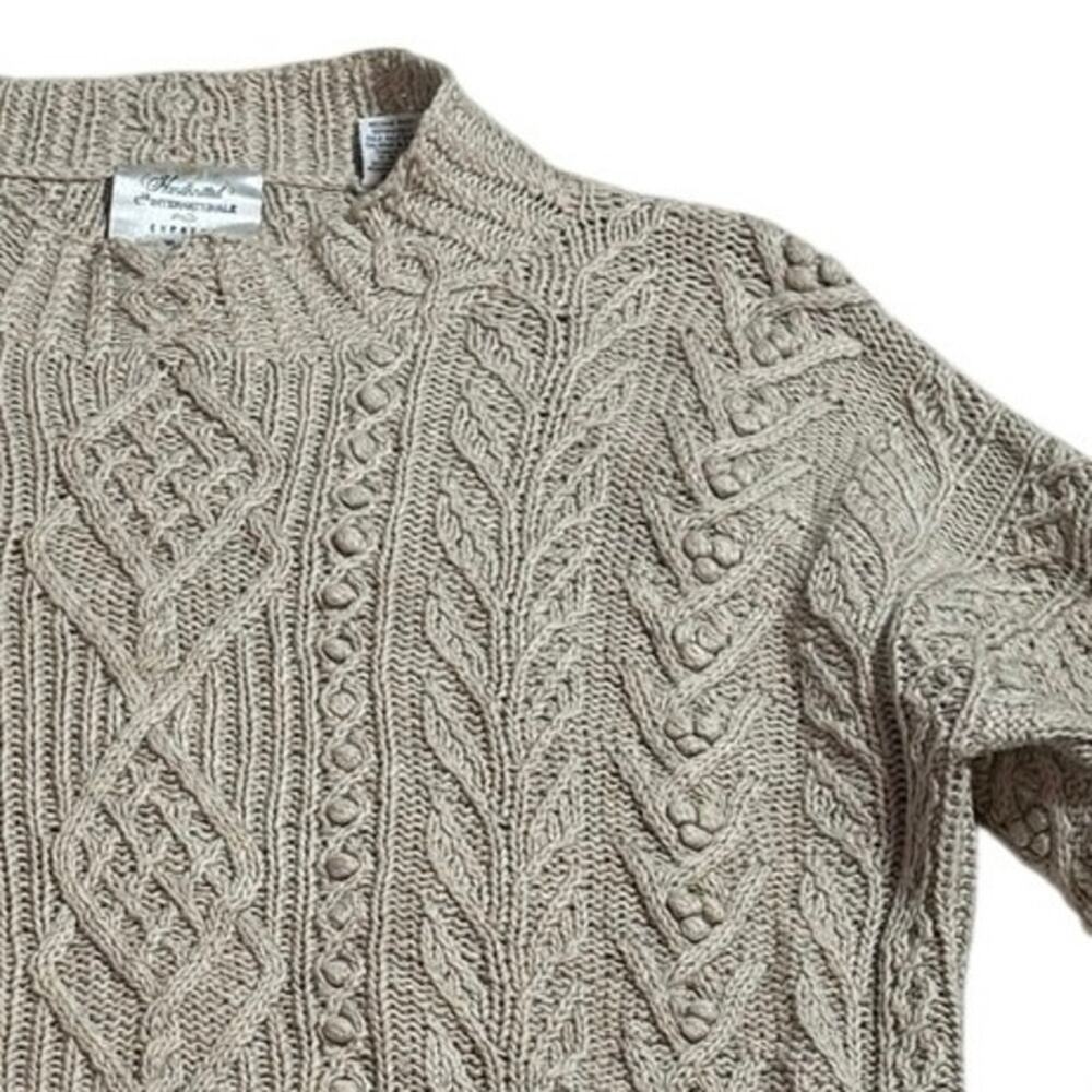 Vintage Express Sweater Women's Small Cotton Ramie Beige Cableknit